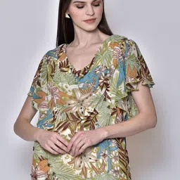 250 DESIGNS Women Multicolored Tropical Printed Georgette Top-image-57