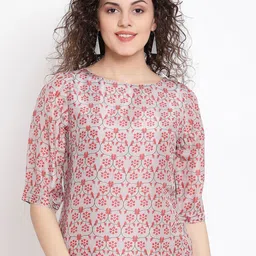 ROOTED Women Grey & Red Floral Printed Top-picture-28