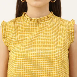 DECKEDUP Mustard Yellow Checked Pure Cotton Top image 2