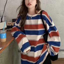 LULU & SKY Striped Oversized Drop-Shoulder Sleeves T-shirt image 2