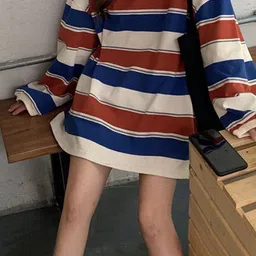 LULU & SKY Striped Oversized Drop-Shoulder Sleeves T-shirt image 5