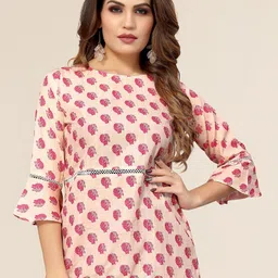 Winza Designer Peach-Coloured Print Block Print Top-image-60