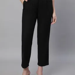 Global Republic Women Solid Regular Fit Wrinkle Free Pleated Trousers-picture-35