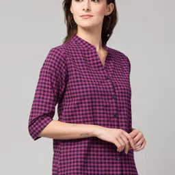 Hive91 Purple & Black Mandarin Collar Checked Tunic image 5
