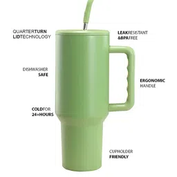 HOUSE OF QUIRK Green Steel Coffee Cups For Hot Drinks With Handle & Straw-1182ml image 5