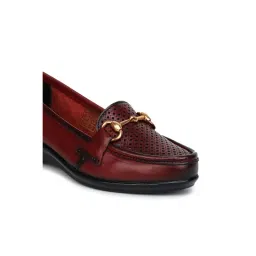 Zoom Shoes Burgundy Genuine Leather Textured Pattern Slip On Casual Loafers image 3