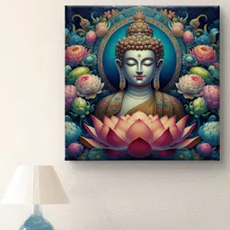 Myntra Elegant Homes Blue & Green Lord Buddha Printed Canvas Wall Art-image-59