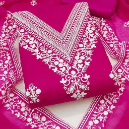 HERE&NOW Floral Embroidered Thread Work Chanderi Cotton Unstitched Dress Material image 3