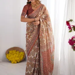 ALMAARI FASHION Ethnic Motifs Pure Cotton Jamdani Saree image 4