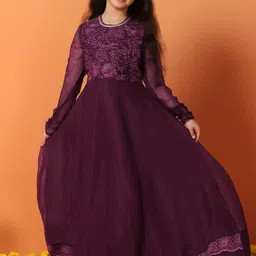 Sangria Girls Embroidered Chiffon Anarkali Maxi Length Dress-image-33