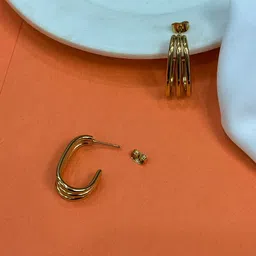 Niska Gold-Plated Contemporary Stainless Steel Hoop Earrings image 3
