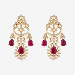 Kushal's Fashion Jewellery Ruby Gold-Plated Cubic Zirconia Studded Jewellery Set image 4