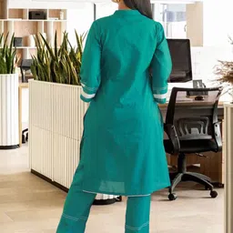 Ambraee Mandarin Collar Pure Cotton Straight Kurta with Trousers image 2