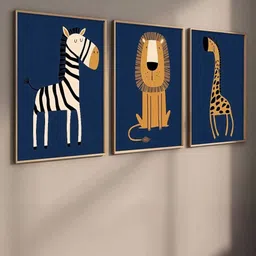 Kotart Navy Blue & Yellow 3 Pieces Cartoon Art Wooden Rectangle Wall Arts-picture-13