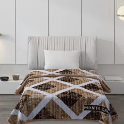 Monte Carlo Brown & White Geometric Printed Heavy Winter Single Bed Blanket 852 GSM image 5