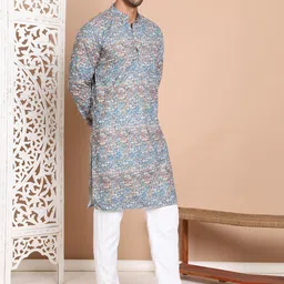Jompers Men Floral Printed Regular Thread Work Pure Cotton Kurta with Pyjamas-picture-32