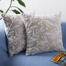 Jamio Firati Grey & White Set of 2 Floral Square Cushion Covers image 1
