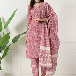 Akshatani Women Floral Printed Pure Cotton Kurta with Trousers & Dupatta-image-28