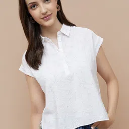 Fame Forever by Lifestyle Print Mandarin Collar Extended Sleeves Shirt Style Top-image-51