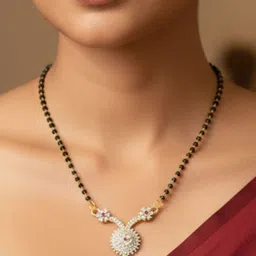 Nui Gold-Plated Artificial Stones Studded And Beaded Mangalsutra-image-9