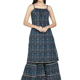 Miss & Chief Ethnic Motifs Printed Shoulder Straps Pure Cotton A-Line Kurta With Sharara-picture-39