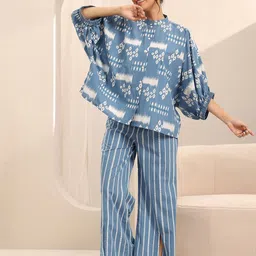 Libas Abstract Printed Mandarin Collar Shirt And Pyjamas image 3