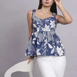 DHAKRE FASHION Women Cotton Floral Print Sweetheart Neck Cotton Empire Top-image-32