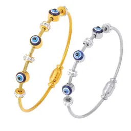 DIVASTRI Set Of 2 Stainless Steel Gold-Plated American Diamond Studded Kada Bracelets-picture-50