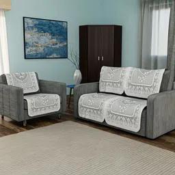 Myntra Elegant Homes Grey & White Cotton Sofa Cover-image-83