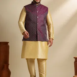 SOJANYA PLUS Mandarin Collar Straight Kurta & Pyjama With Nehru jacket-picture-14