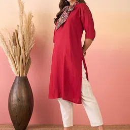 InWeave Women Scarf Tie V-Neck Straight Kurta image 5