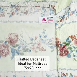 Myntra Elegant Homes Cream Printed 300 TC King Size Fitted Bedsheet Set 2.50 m x 2.25 m image 2