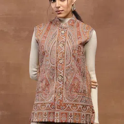 House of Chikankari Women Mandarin Collar Woollen Kashmiri Tailored Jacket-picture-11