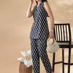 Anouk Printed V-Neck Pure Cotton Tunic & Trouser image 5