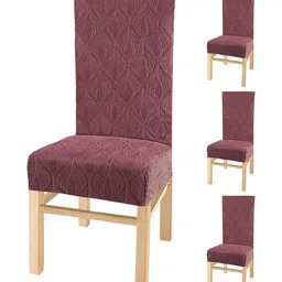 Yellow Weaves Rose Colored 4 Pieces Jacquard Textured Stretchable Chair Covers-picture-31