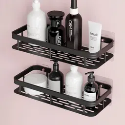 grivan Modern Wall Mounted Rack Shelf For Bathroom & Kitchen With Self Adhesive Sticker 12 inch 1 Bar Towel Rod-picture-14