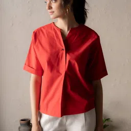 Canoopi Mandarin Collar Cotton Top-picture-51