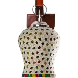 Devansh White & Yellow Printed Wooden Bell Shaped Shaped Wall Lamp With Mosaic Glass image 3