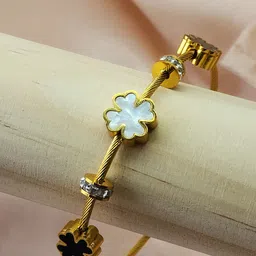 DressBerry Gold-Plated Stainless Steel Stone Studded Cuff Bracelet-picture-34