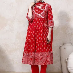 Moara Women Ethnic Motifs Printed Cotton A-Line Kurta with Trousers & Dupatta-image-0