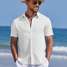 CB-COLEBROOK Men Textured Spread Collar Linen Casual Shirt-picture-12