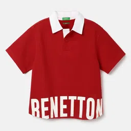 United Colors of Benetton Boys Typography Polo Collar Applique Boxy T-shirt-picture-38