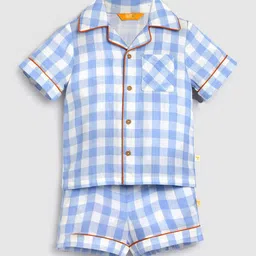 Somersault Kids Checked Lapel Collar Pure Cotton Shirt & Shorts-picture-39