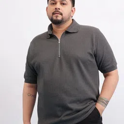 UNSTD Men Plus Size Zipper Textured Polo T-Shirt-picture-44