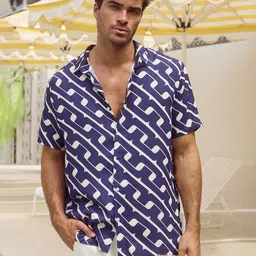 ZYNG Men Abstract Printed Spread Collar Cotton Casual Shirt-picture-10