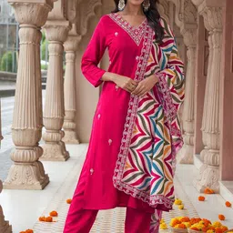 KALINI Women Embroidered Regular Thread Work Kurta with Trousers & With Dupatta-picture-18