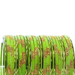 THE BLAZZE Set Of 10 Lime Green Glass Artificial Stones & Beads Bangle image 1