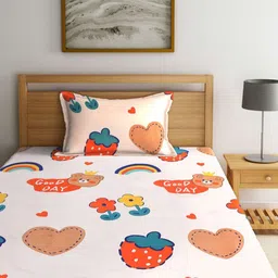 Aura Cream-Coloured & Red Cartoon Printed 350 TC Single Bedsheet Set 2.15 m x 1.50 m image 4