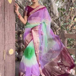 V3 FASHION STUDIO Zari Woven Design Ombre Organza Saree image 1