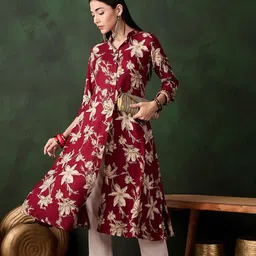 Sangria Women Floral Printed A-Line Kurta image 2